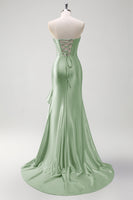 Load image into Gallery viewer, Sparkly Grey Blue Mermaid Strapless Corset Long Prom Dress