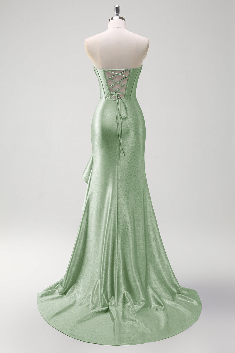 Load image into Gallery viewer, Sparkly Grey Blue Mermaid Strapless Corset Long Prom Dress