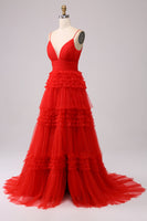 Load image into Gallery viewer, A Line Spaghetti Straps Pink Princess Prom Dress with Ruffles