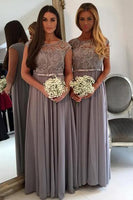 Load image into Gallery viewer, A Line Grey Chiffon Bridesmaid Dress With Beading