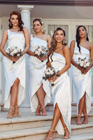 Load image into Gallery viewer, Asymmetrical One-Shoulder Satin Bridesmaid Dress With Split Pleated