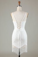 Load image into Gallery viewer, Sparkly Bodycon Spaghetti Straps Blue Lace-Up Back Short Graduation Dress with Beading