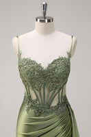 Load image into Gallery viewer, Silver Mermaid Long Pleated Corset Prom Dress with Slit