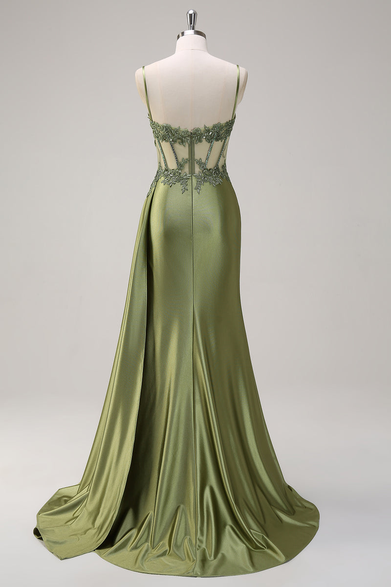 Load image into Gallery viewer, Mermaid Sparkly Spaghetti Straps Long Prom Dress with Slit