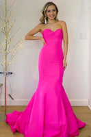 Load image into Gallery viewer, Mermaid Strapless Hot Pink Long Prom Dress