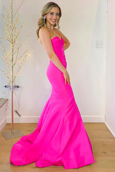 Mermaid Strapless Hot Pink Long Prom Dress