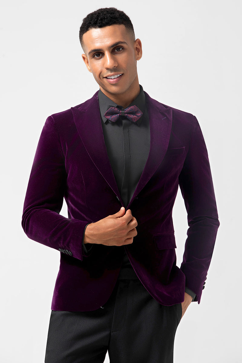 Load image into Gallery viewer, Peak Lapel Dark Purple Single Breasted Men's Blazer