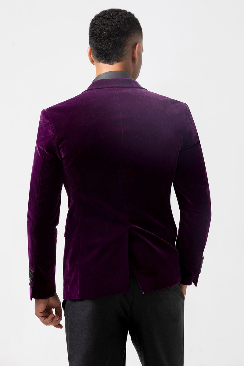 Load image into Gallery viewer, Peak Lapel Dark Purple Single Breasted Men's Blazer