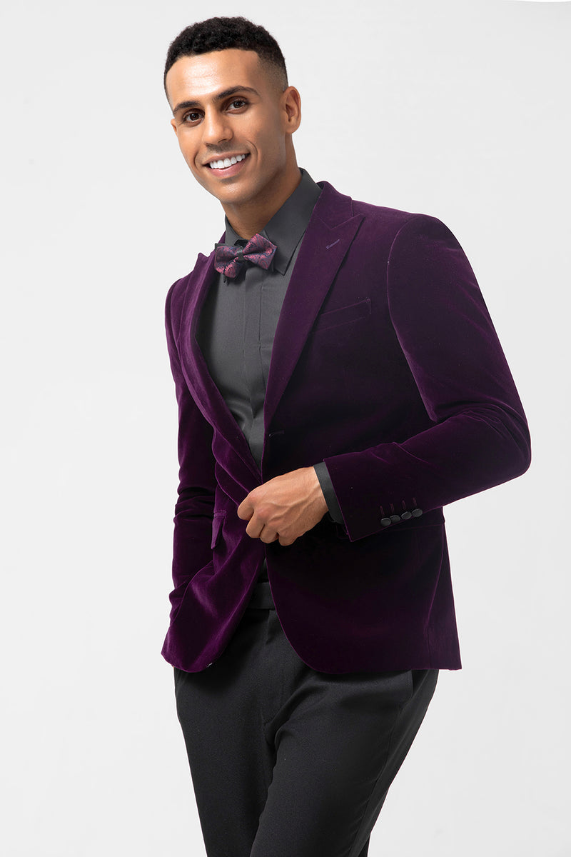 Load image into Gallery viewer, Peak Lapel Dark Purple Single Breasted Men's Blazer