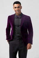 Load image into Gallery viewer, Peak Lapel Dark Purple Single Breasted Men's Blazer