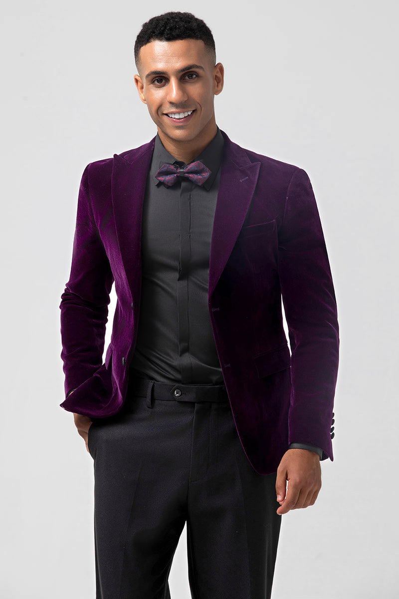 Load image into Gallery viewer, Peak Lapel Dark Purple Single Breasted Men's Blazer