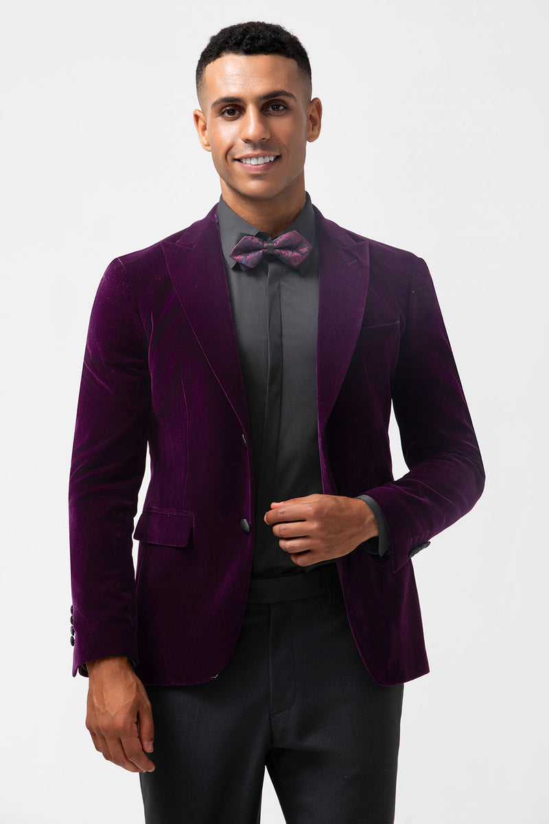 Load image into Gallery viewer, Peak Lapel Dark Purple Single Breasted Men's Blazer