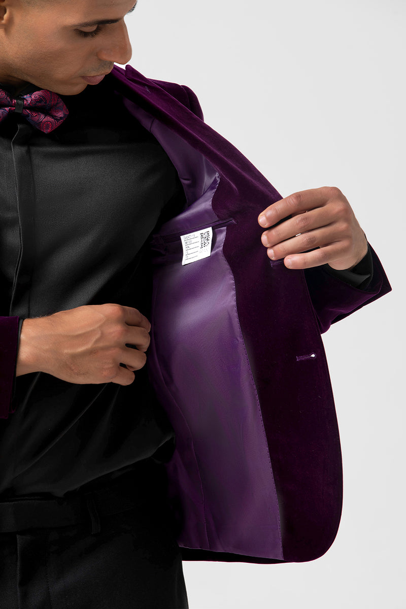 Load image into Gallery viewer, Peak Lapel Dark Purple Single Breasted Men's Blazer