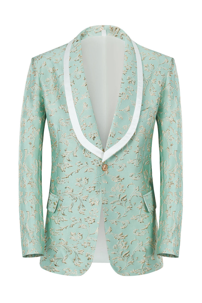 Load image into Gallery viewer, Mint Shawl Lapel One Button Jacquard Men's Prom Suits