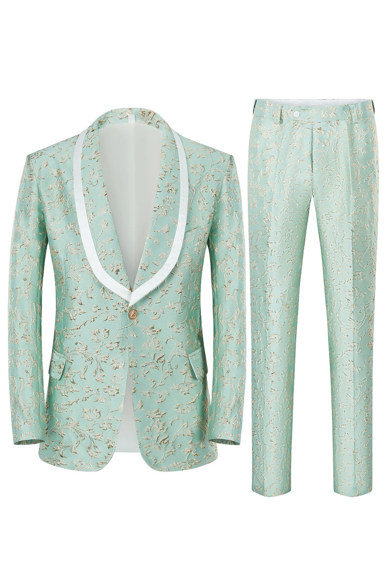 Load image into Gallery viewer, Mint Shawl Lapel One Button Jacquard Men's Prom Suits