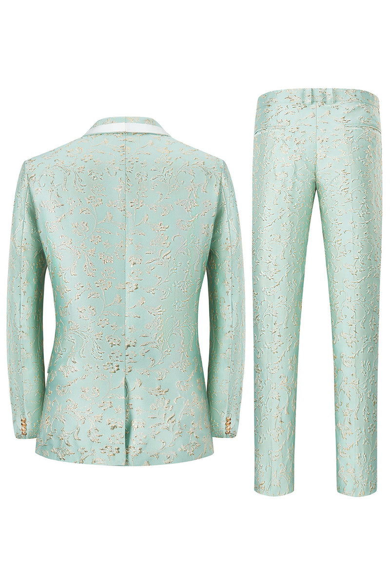 Load image into Gallery viewer, Mint Shawl Lapel One Button Jacquard Men's Prom Suits