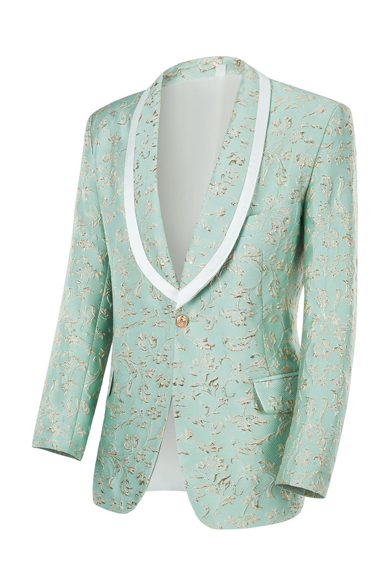Load image into Gallery viewer, Mint Shawl Lapel One Button Jacquard Men's Prom Suits