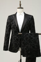 Load image into Gallery viewer, Black Peak Lapel Jacquard Men's Prom Suits