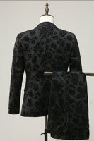 Load image into Gallery viewer, Black Peak Lapel Jacquard Men's Prom Suits