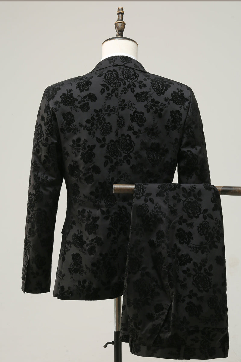 Load image into Gallery viewer, Black Peak Lapel Jacquard Men's Prom Suits