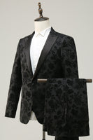 Load image into Gallery viewer, Black Peak Lapel Jacquard Men's Prom Suits