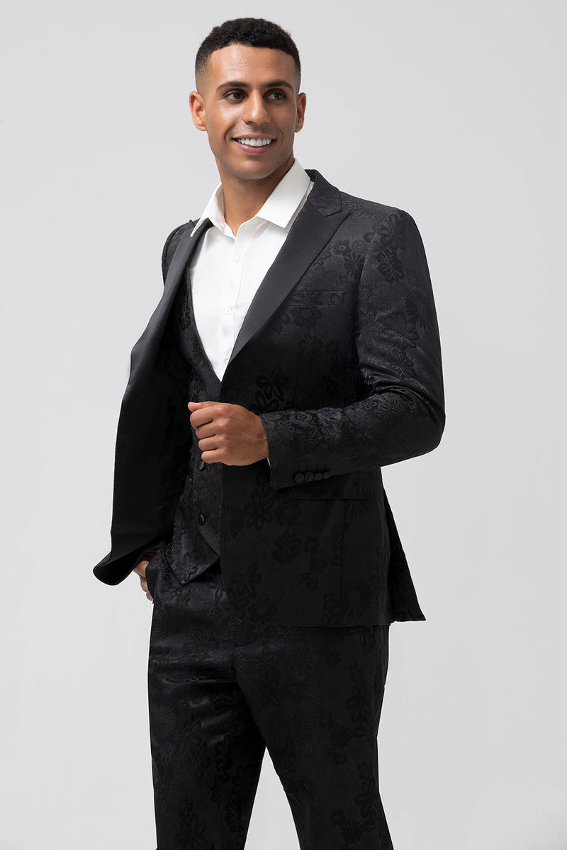 Load image into Gallery viewer, Light Pink 3 Piece Peak Lapel Jacquard One Button Men's Prom Suits