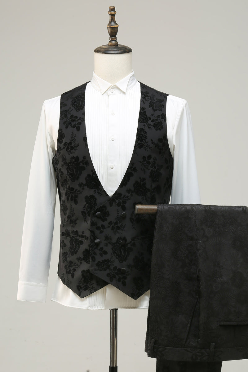 Load image into Gallery viewer, Black Peak Lapel Jacquard Men's Prom Suits