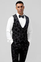 Load image into Gallery viewer, Black Peak Lapel 3 Pieces Men's Prom Suits