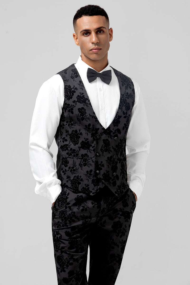 Load image into Gallery viewer, Black Peak Lapel 3 Pieces Men's Prom Suits