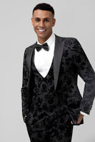 Load image into Gallery viewer, Black Peak Lapel 3 Pieces Men's Prom Suits