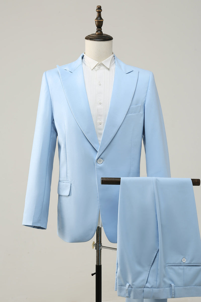 Load image into Gallery viewer, Light Blue Peak Lapel 2 Piece Men's Prom Suits