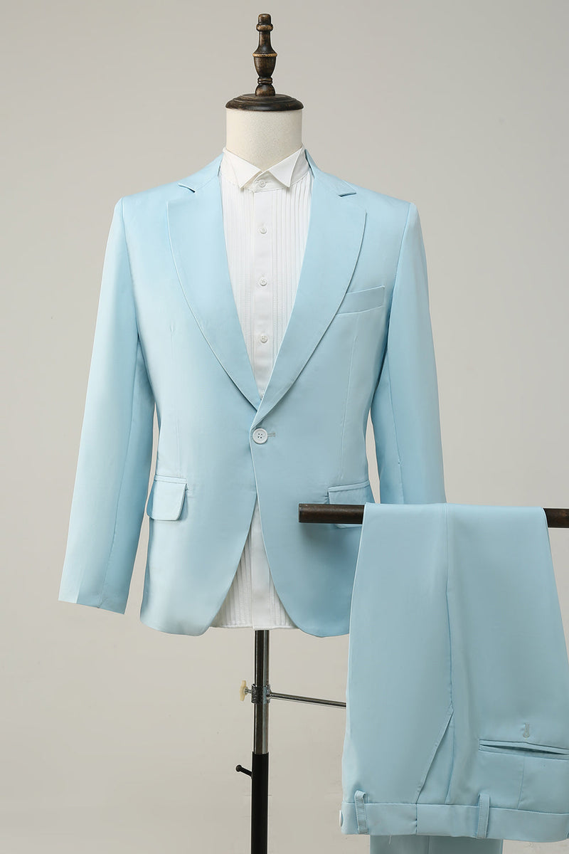 Load image into Gallery viewer, 2 Piece Light Blue Notched Lapel Men's Prom Suits
