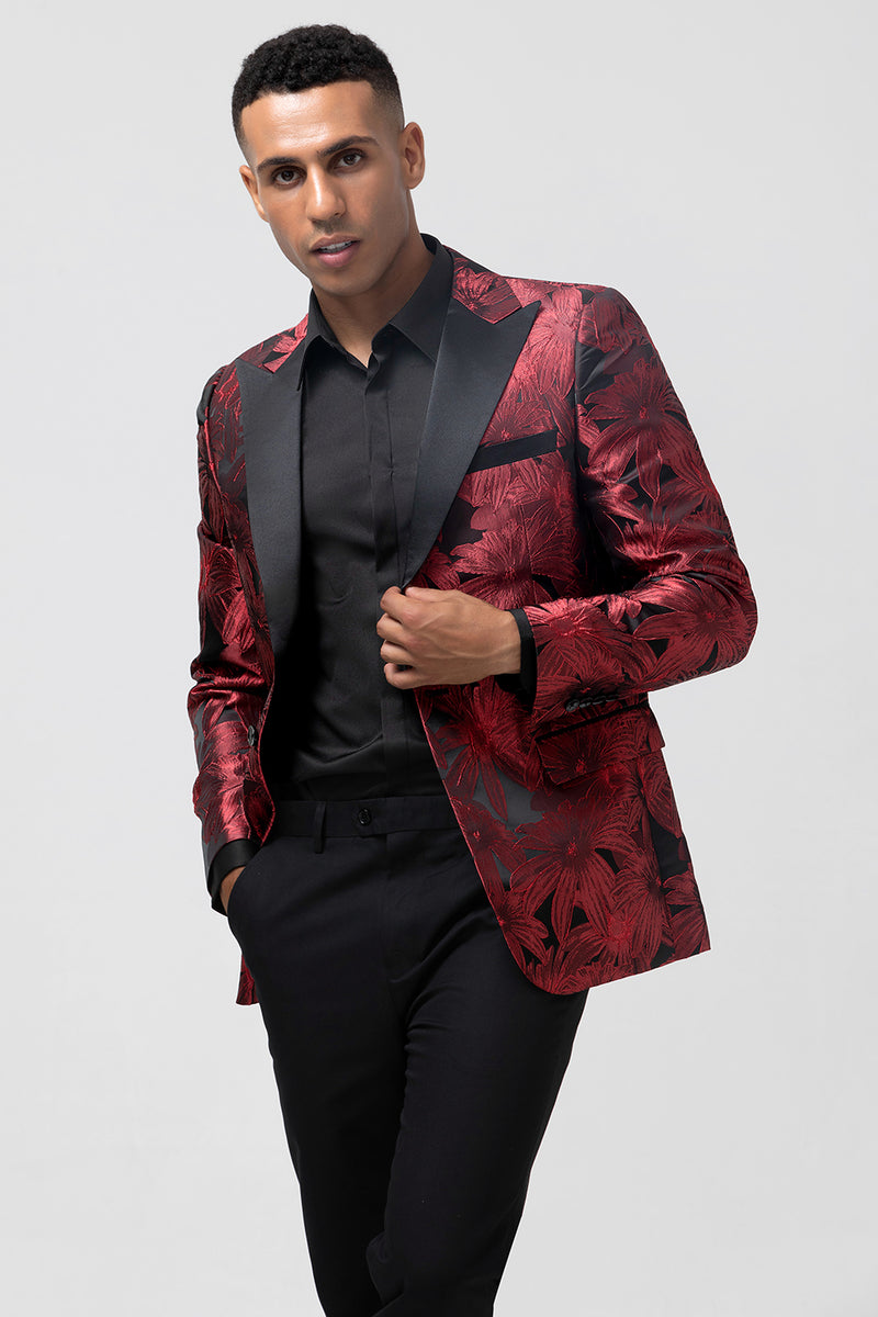 Load image into Gallery viewer, Peak Lapel Red 2 Pieces One Button Men's Prom Blazer