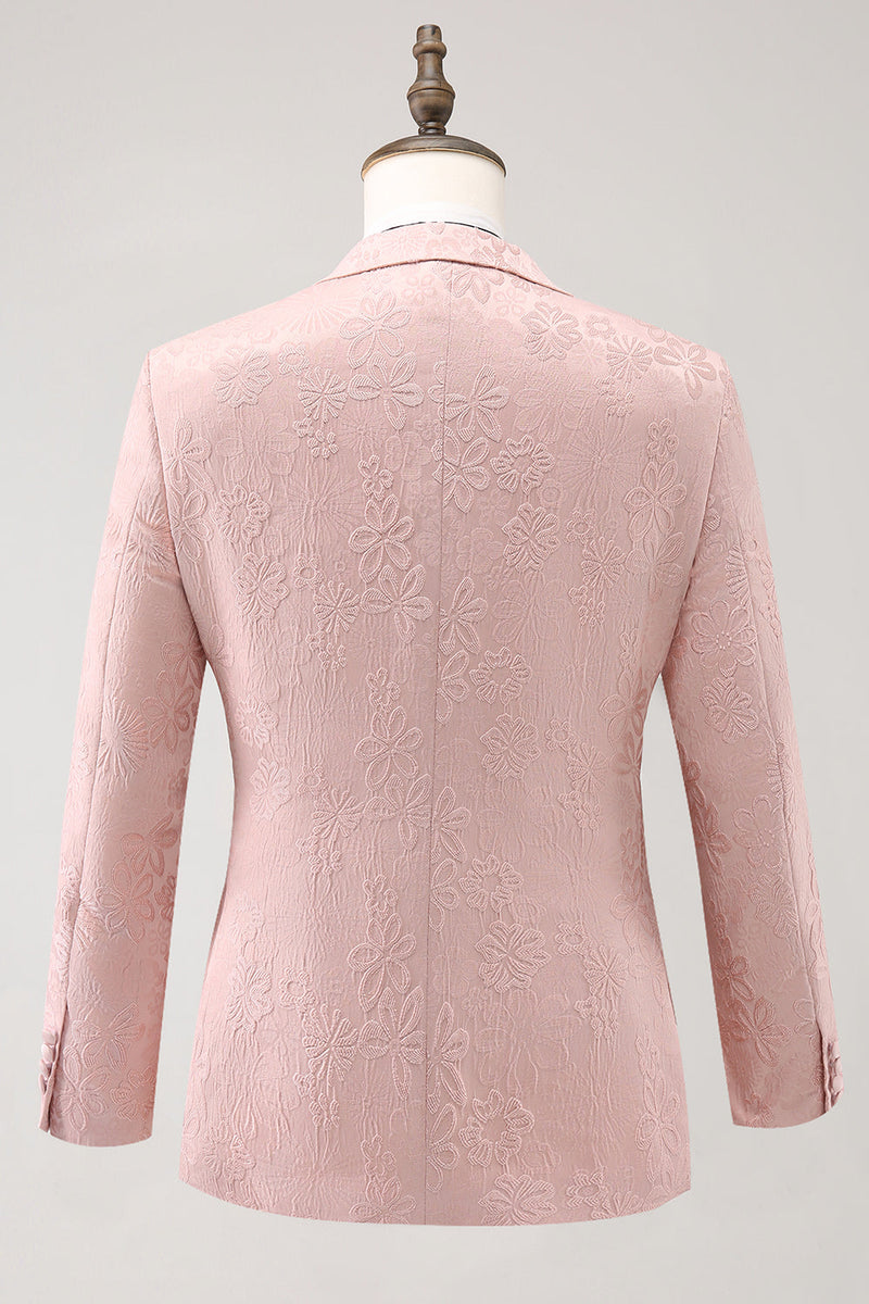 Load image into Gallery viewer, Light Pink 3 Piece Peak Lapel Jacquard One Button Men's Prom Suits