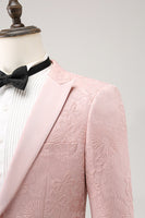 Load image into Gallery viewer, Dark Blue 3 Piece Peak Lapel Jacquard One Button Men's Prom Suits