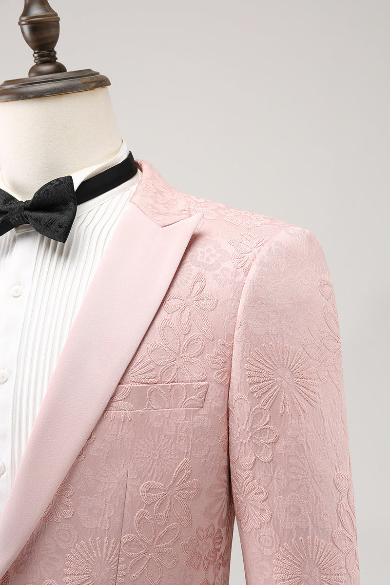 Load image into Gallery viewer, Light Pink 3 Piece Peak Lapel Jacquard One Button Men's Prom Suits