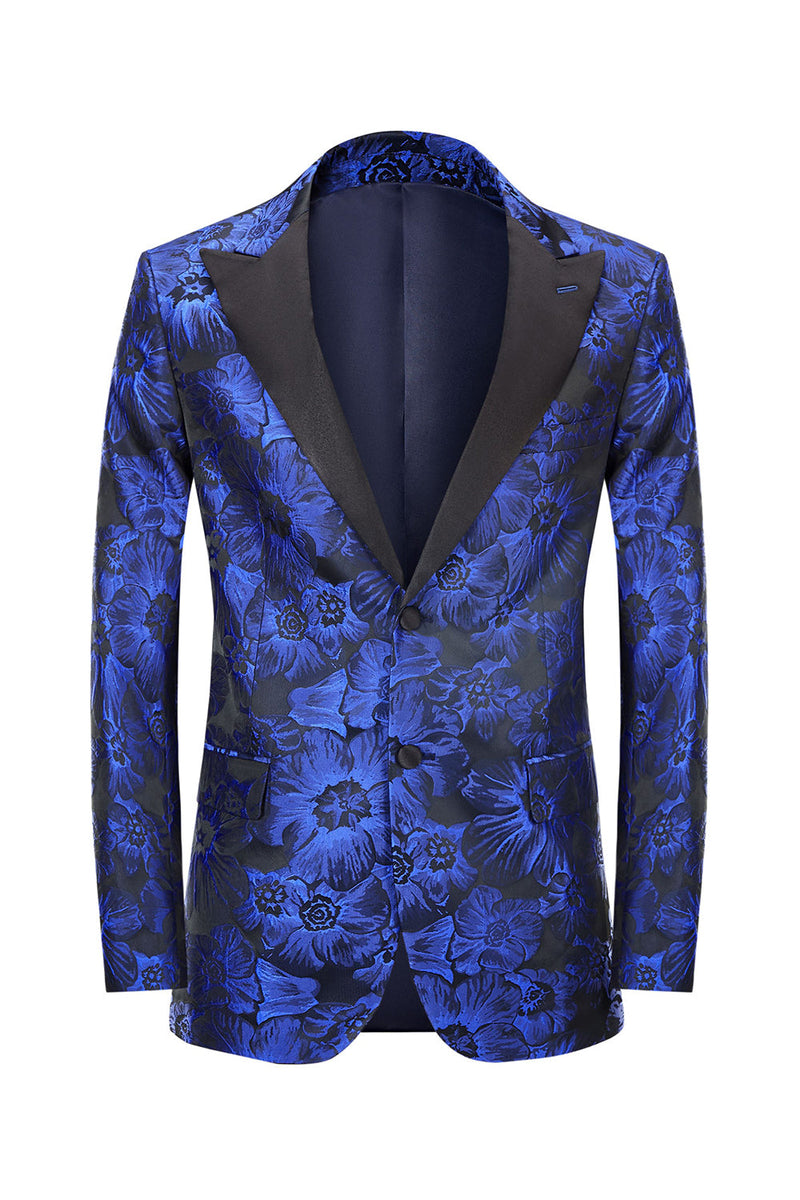 Load image into Gallery viewer, Peak Lapel Jacquard Royal Blue Single Breasted Men's Prom Blazer
