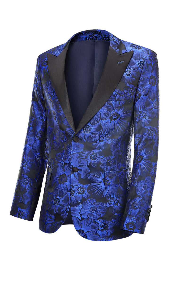 Load image into Gallery viewer, Peak Lapel Jacquard Royal Blue Single Breasted Men's Prom Blazer