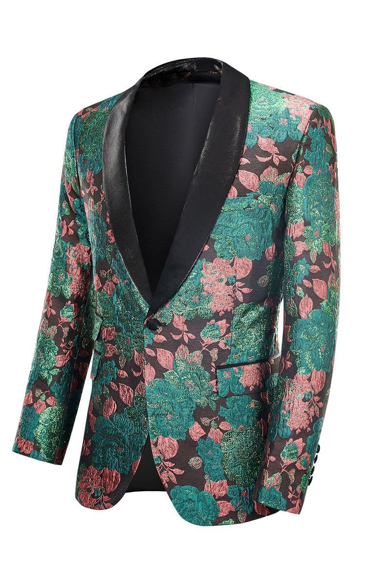 Load image into Gallery viewer, Green Shawl Lapel Jacquard Floral Pattern Men's Homecoming Suit Jacket Blazer