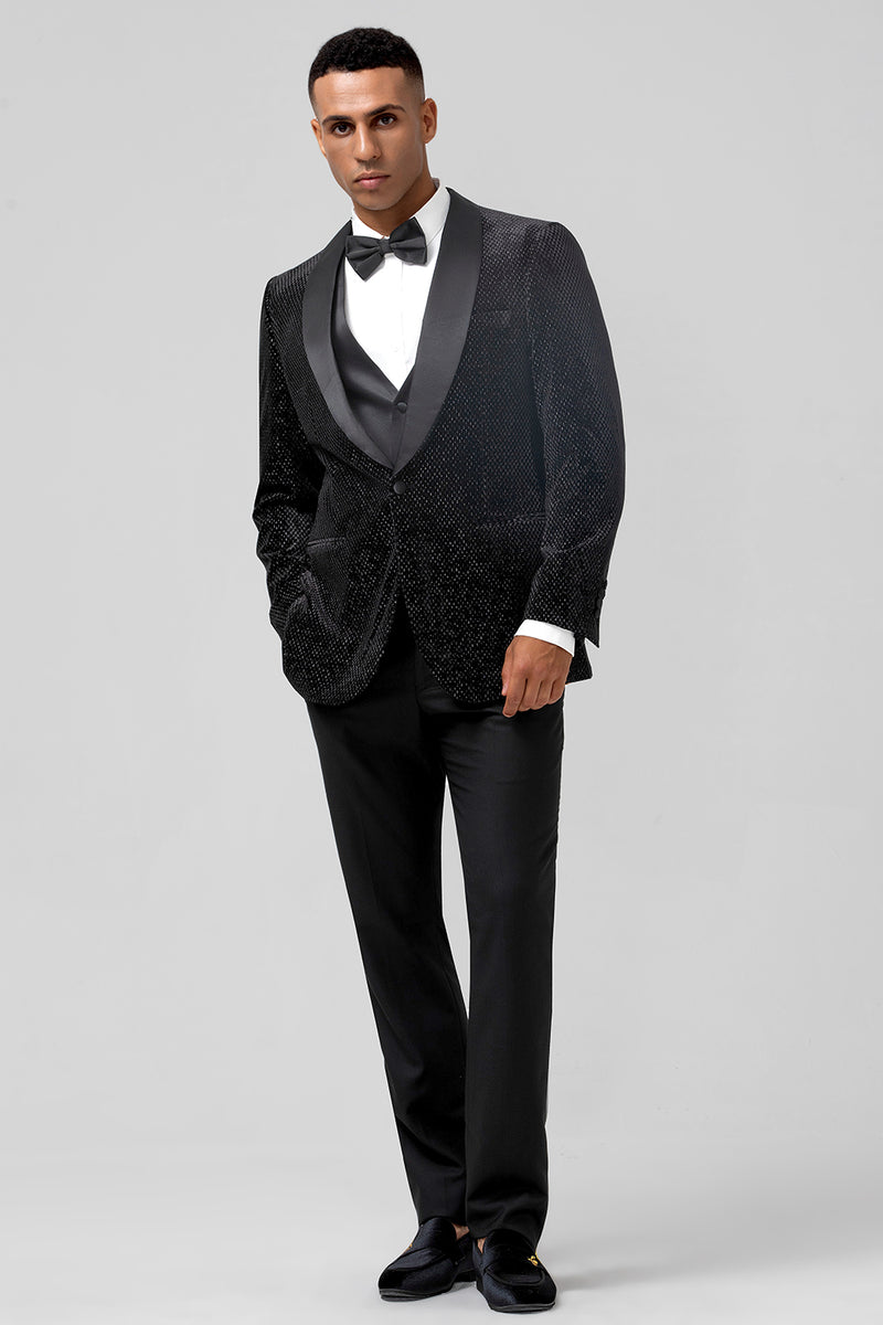 Load image into Gallery viewer, Black Shawl Lapel 3 Pieces One Button Men's Prom Suits
