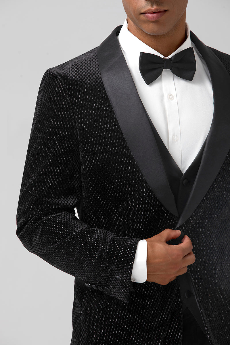 Load image into Gallery viewer, Black Shawl Lapel 3 Pieces One Button Men's Prom Suits