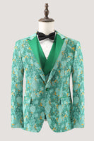 Load image into Gallery viewer, Green Peak Lapel  3 Piece Jacquard One Button Men's Prom Suits