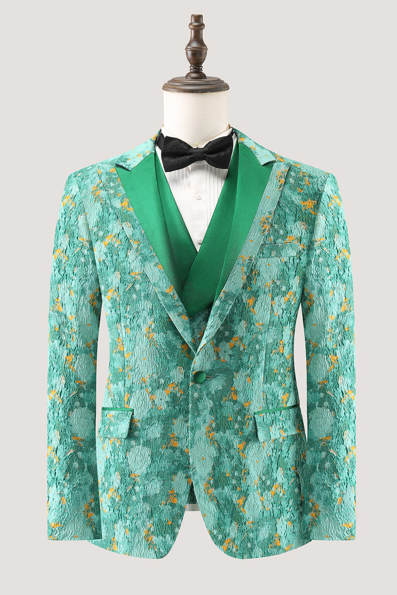 Load image into Gallery viewer, Green Peak Lapel  3 Piece Jacquard One Button Men's Prom Suits