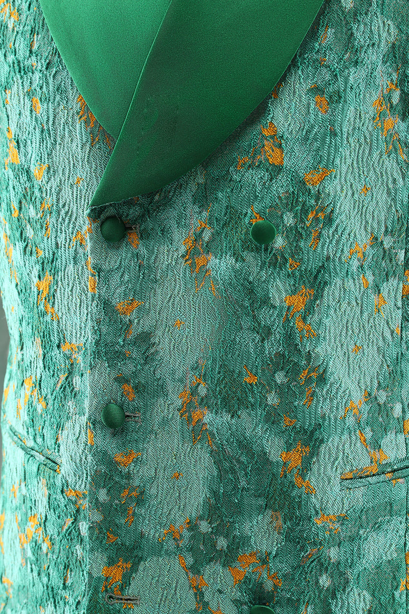 Load image into Gallery viewer, Green Peak Lapel  3 Piece Jacquard One Button Men's Prom Suits