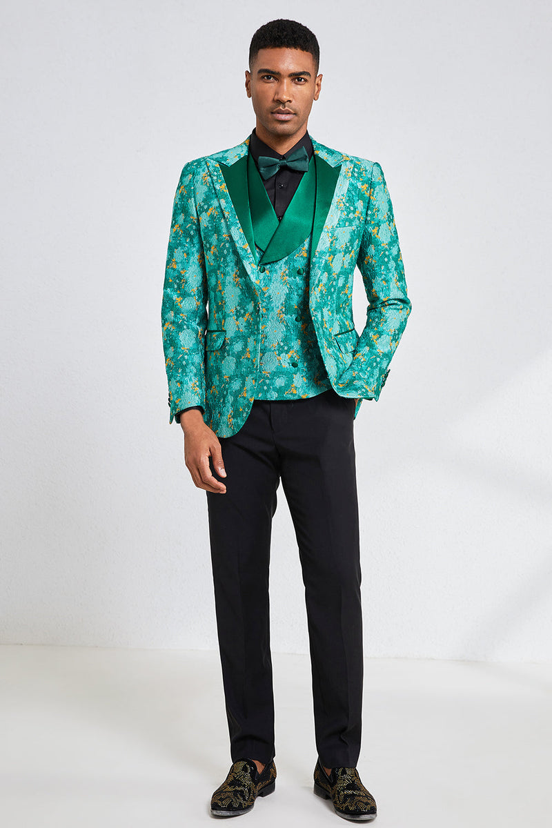 Teal Green Tuxedo Suit for Men – Satin Shawl Lapel Prom and Wedding Suit main image 1
