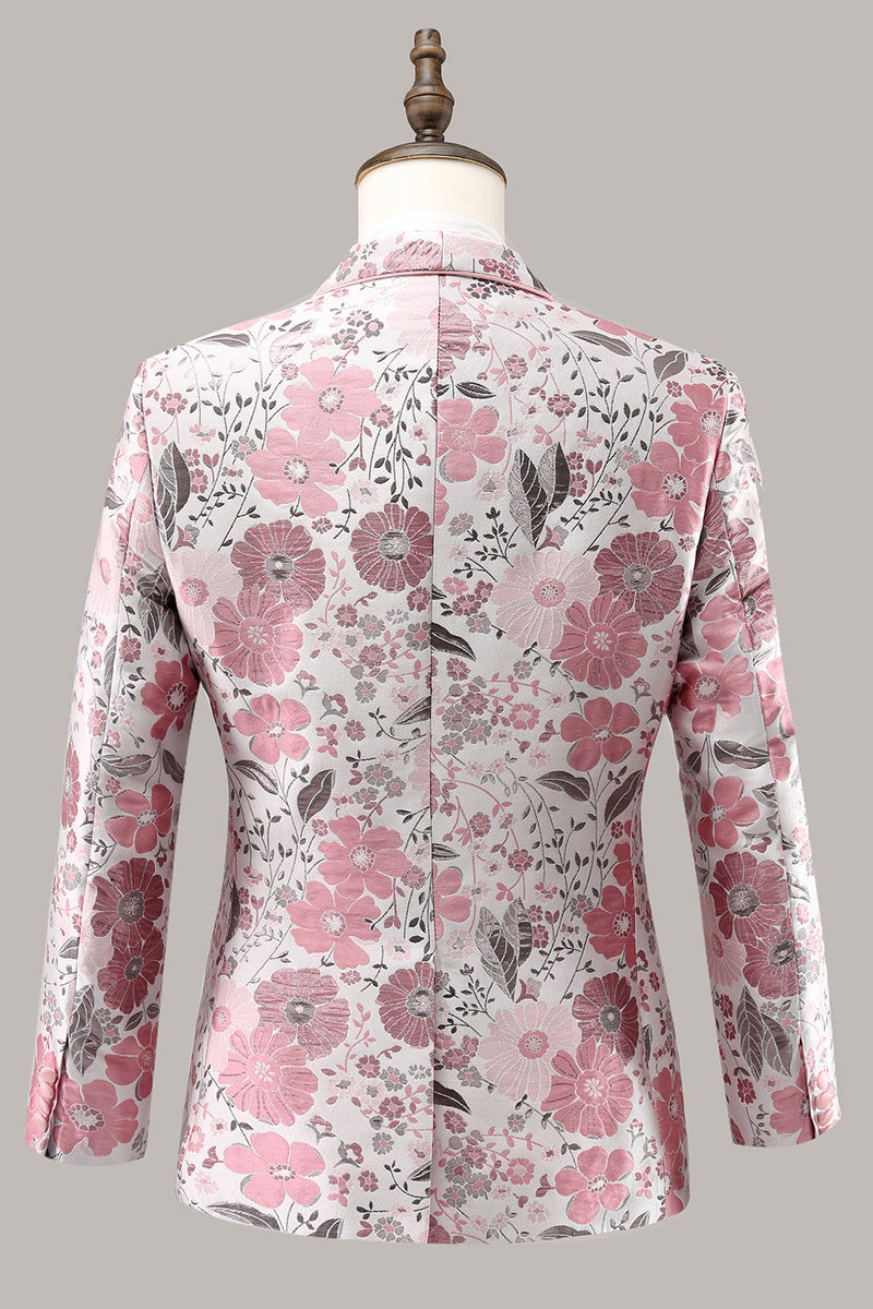 Load image into Gallery viewer, Pink Shawl Lapel Floral Jacquard One Button Men's Prom Blazer
