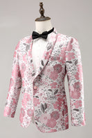 Load image into Gallery viewer, Pink Shawl Lapel Floral Jacquard One Button Men's Prom Blazer
