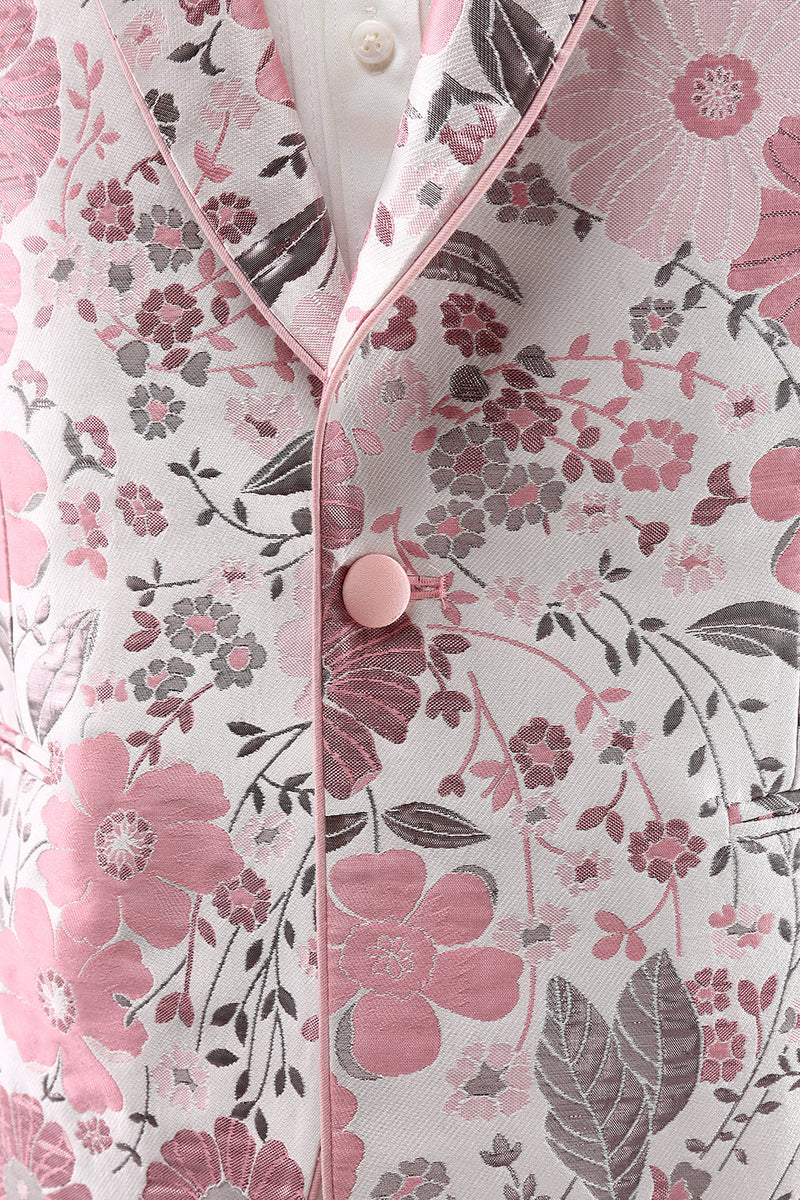 Load image into Gallery viewer, Pink Shawl Lapel Floral Jacquard One Button Men's Prom Blazer