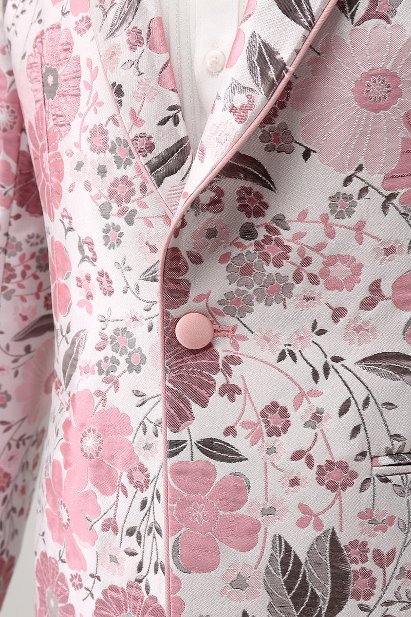 Load image into Gallery viewer, Pink Shawl Lapel Floral Jacquard One Button Men's Prom Blazer