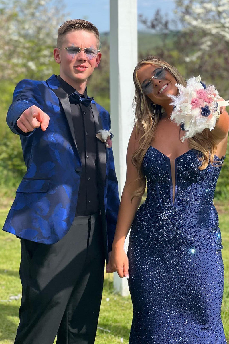 Load image into Gallery viewer, 2 Pieces Peaked Lapel Royal Blue One Button Print Men's Prom Suits